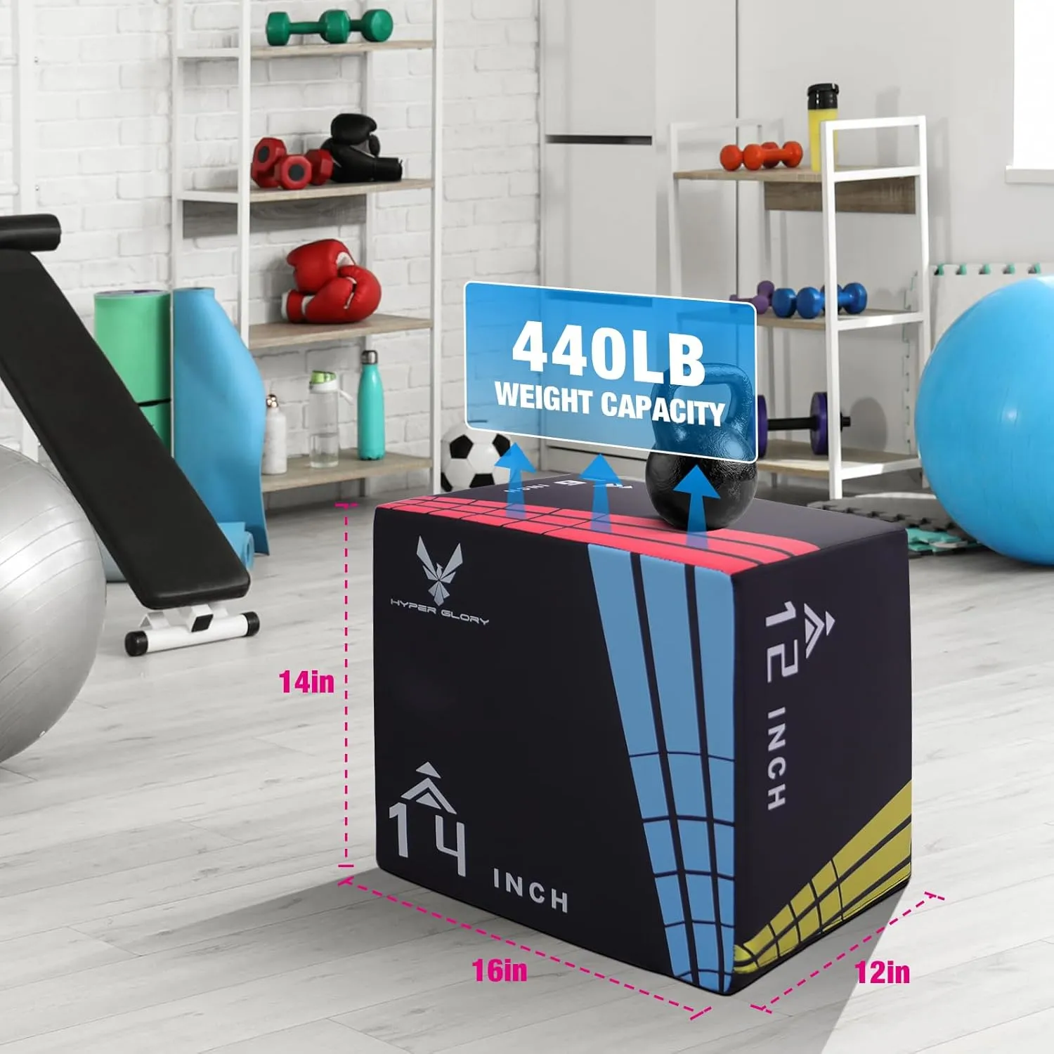 Modern-Depo 3 in 1 Plyometric Jump Box with High Density Foam | Fitness Plyo Box Jumps Height Adjustable 30/24/20, 24/20/16, 20/16/14, 1614/12 Inch for Home Gym, 440lb Weight Capacity