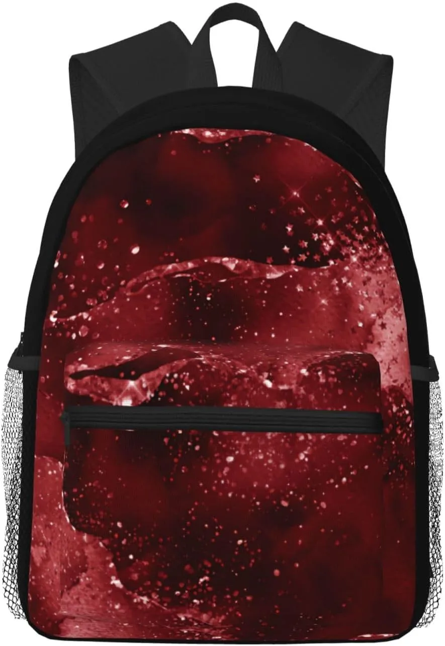 Moody Crimson Agate Dark Blood Red Jewel Tone Casual Backpack – Lightweight Travel Daypack, Multi-Pocket Laptop Hiking Bag, Durable Polyester Pack For Outdoor Camping Cycling