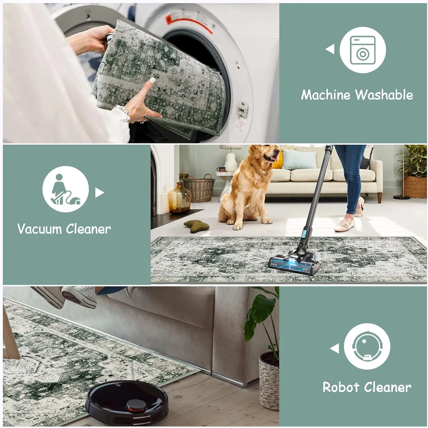 Moynesa Ultra-Thin Washable Area Rug - 3x5 Gray Entryway Rug Stain Resistance Kitchen Mat, Non Slip Non Shedding Pet Friendly Vintage Bathroom Carpet for Indoor Bedroom Living Laundry Room
