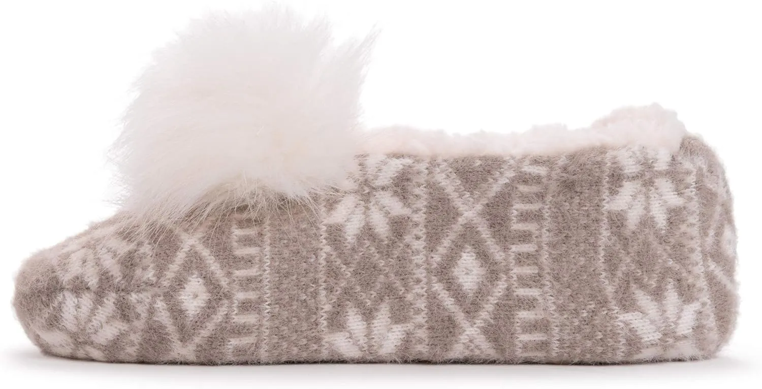 MUK LUKS Women's Pom Ballerina Slippers