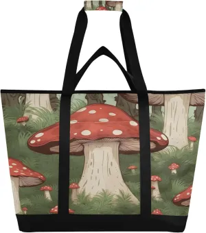 Mushroom Reusable Insulated Cooler Bag with Ice Pack Compartment - Large 49L Waterproof Thermal Grocery Tote for Picnic Beach Camping Lunch Storage