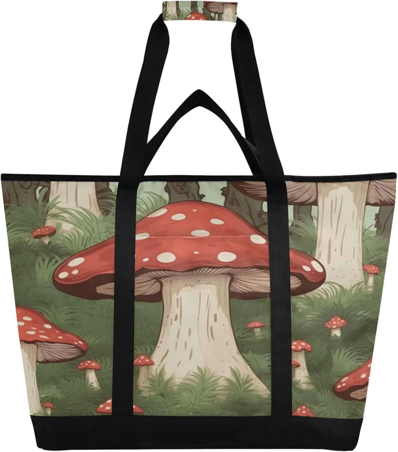 Mushroom Reusable Insulated Cooler Bag with Ice Pack Compartment - Large 49L Waterproof Thermal Grocery Tote for Picnic Beach Camping Lunch Storage