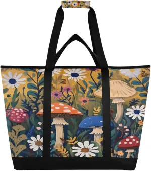 Mushroom Reusable Insulated Cooler Bag with Ice Pack Compartment - Large 92L Waterproof Thermal Grocery Tote for Picnic Beach Camping Lunch Storage