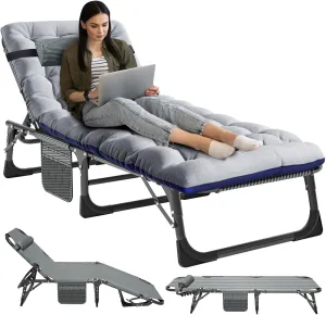 NAIZEA Folding Camping Cots,Adjustable 4-Gear Sleeping Cots for Adults,Foldable Cot Bed, Folding Chaise Lounge Chair,Portable Reclining Chair for Beach Lawn Camping Pool,Sunbathing Chairs