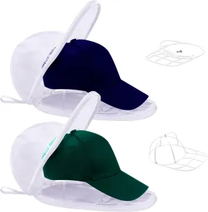 NAZZO Hat Washer Cage with Mesh Bag for Baseball Caps, Hat Cleaner Cage Holder Frame for Washing Machine Dishwasher, Fit for Adult Kid, Foldable Cap Washer Organizer, Patented, White, 2 Pack