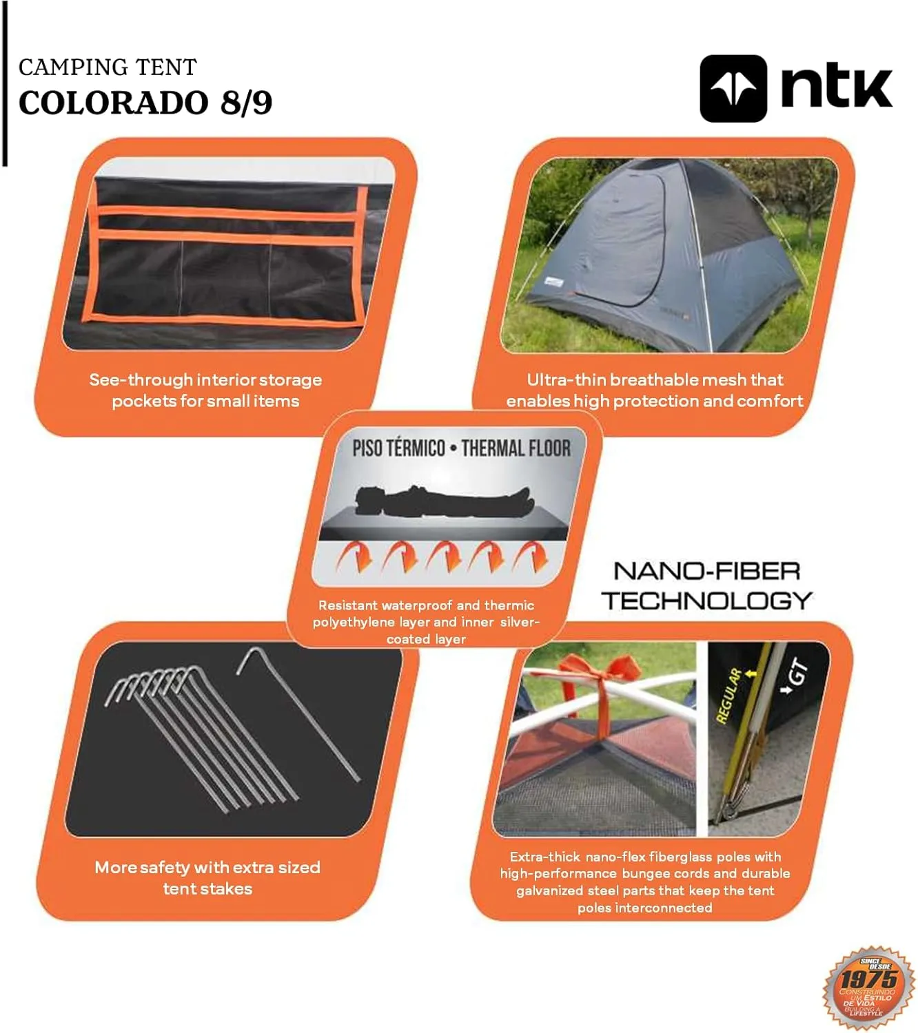 NTK Colorado GT 2/4/6/8 Person Outdoor Dome Family Camping Tent 100% Waterproof, Easy Assembly, Durable Fabric Full Coverage Rainfly - Micro Mosquito Mesh
