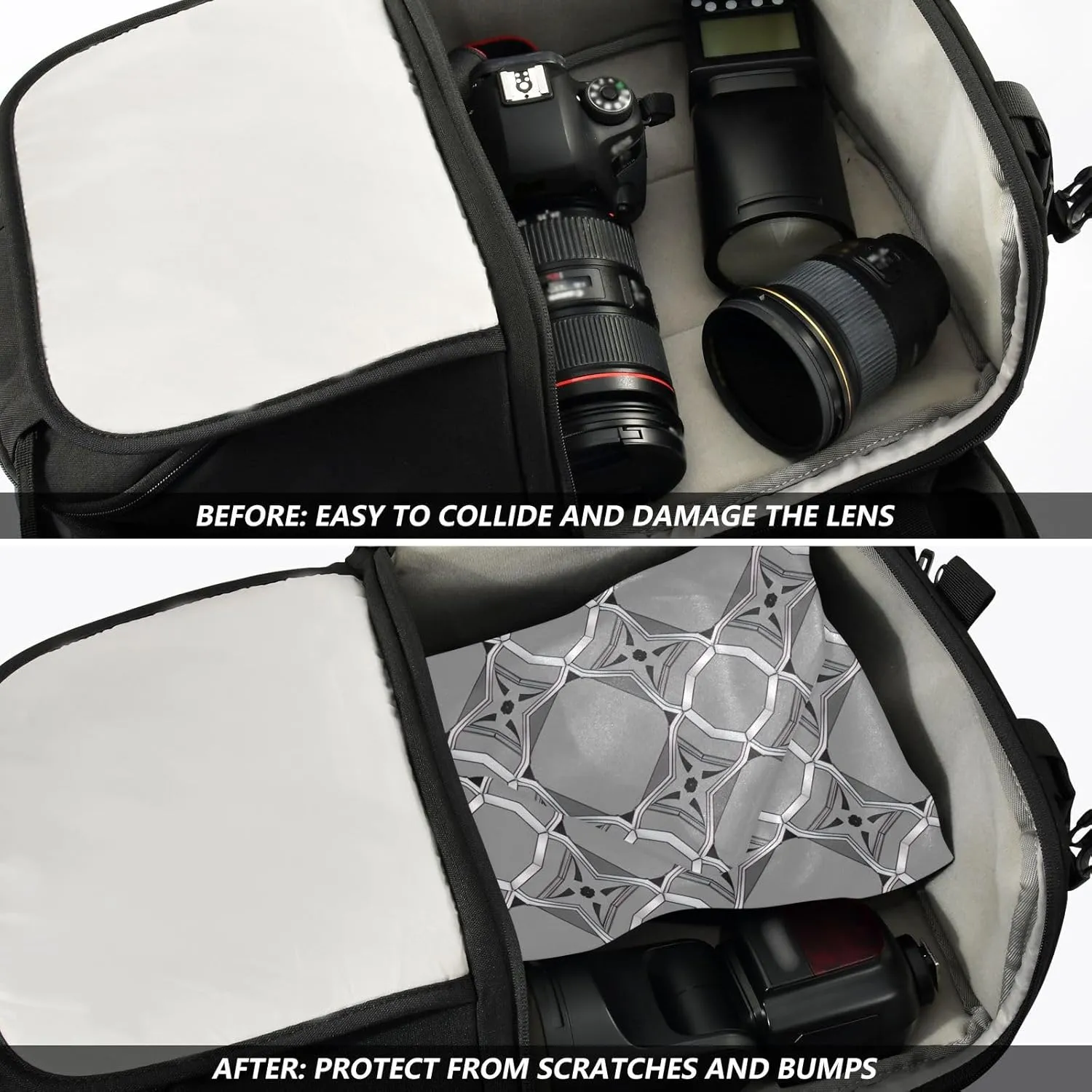 ODAWA Gray Geometric Self Adhesive Cloth 17.7X17.7 Inch Open Lay Flat Makeup Bag Lightweight Foldable Wrapper for Camera Accessories