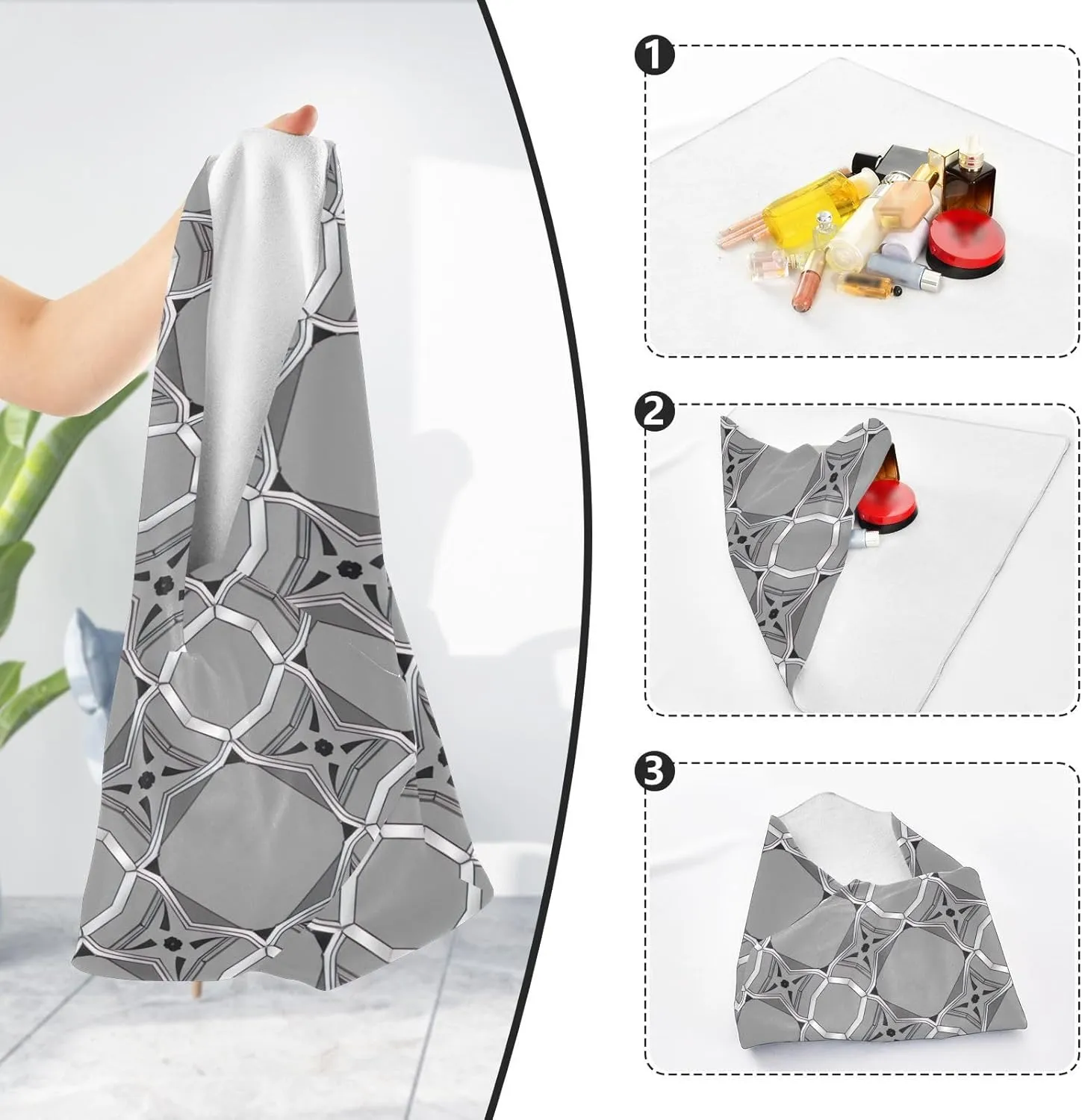 ODAWA Gray Geometric Self Adhesive Cloth 17.7X17.7 Inch Open Lay Flat Makeup Bag Lightweight Foldable Wrapper for Camera Accessories