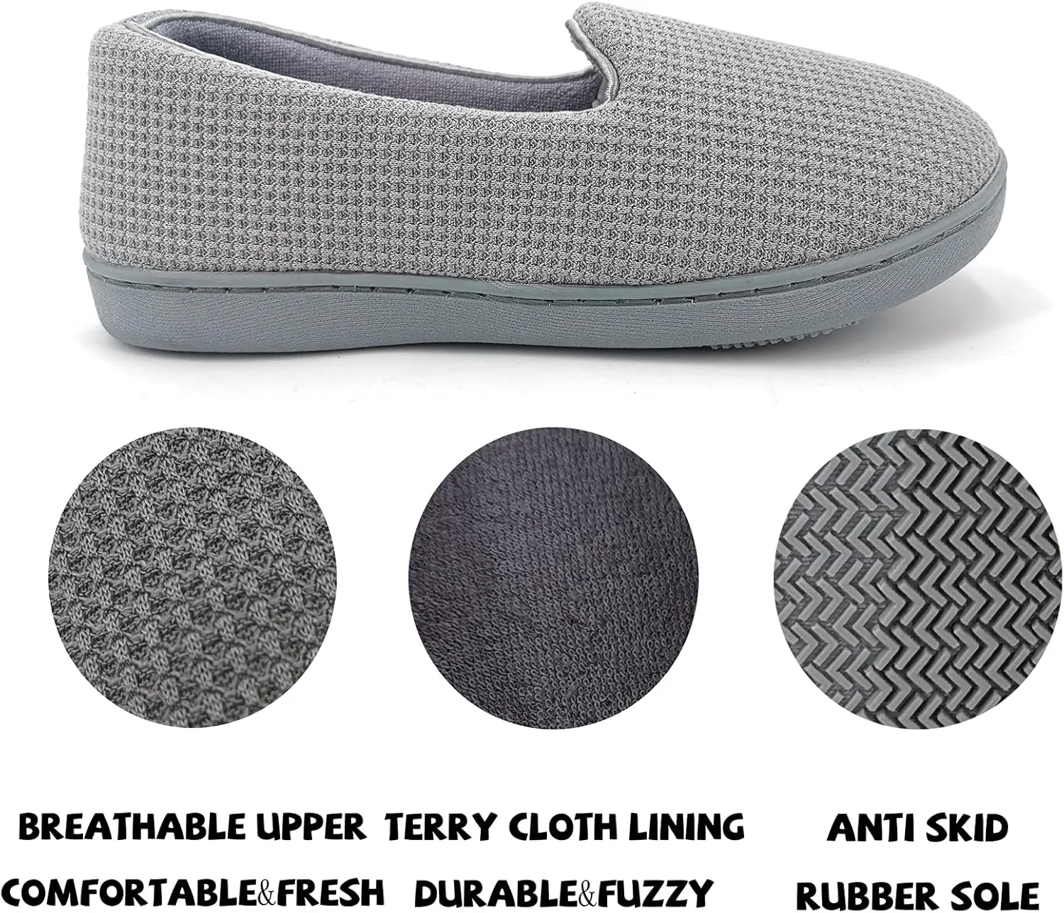 ofoot Womens Comfortable Memory Foam House Slippers Indoor Flat Shoes With Back Cotton Terry Cloth Lining Non Slip Soles