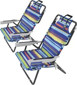 Outdoor Beach Foldable Chaise 2 Pack Lounge Chair with Detachable Pillow & Pocket, Portable Tanning Chair with 5 Position Adjustable Back, Beach, Pool and Camping, Multi Color