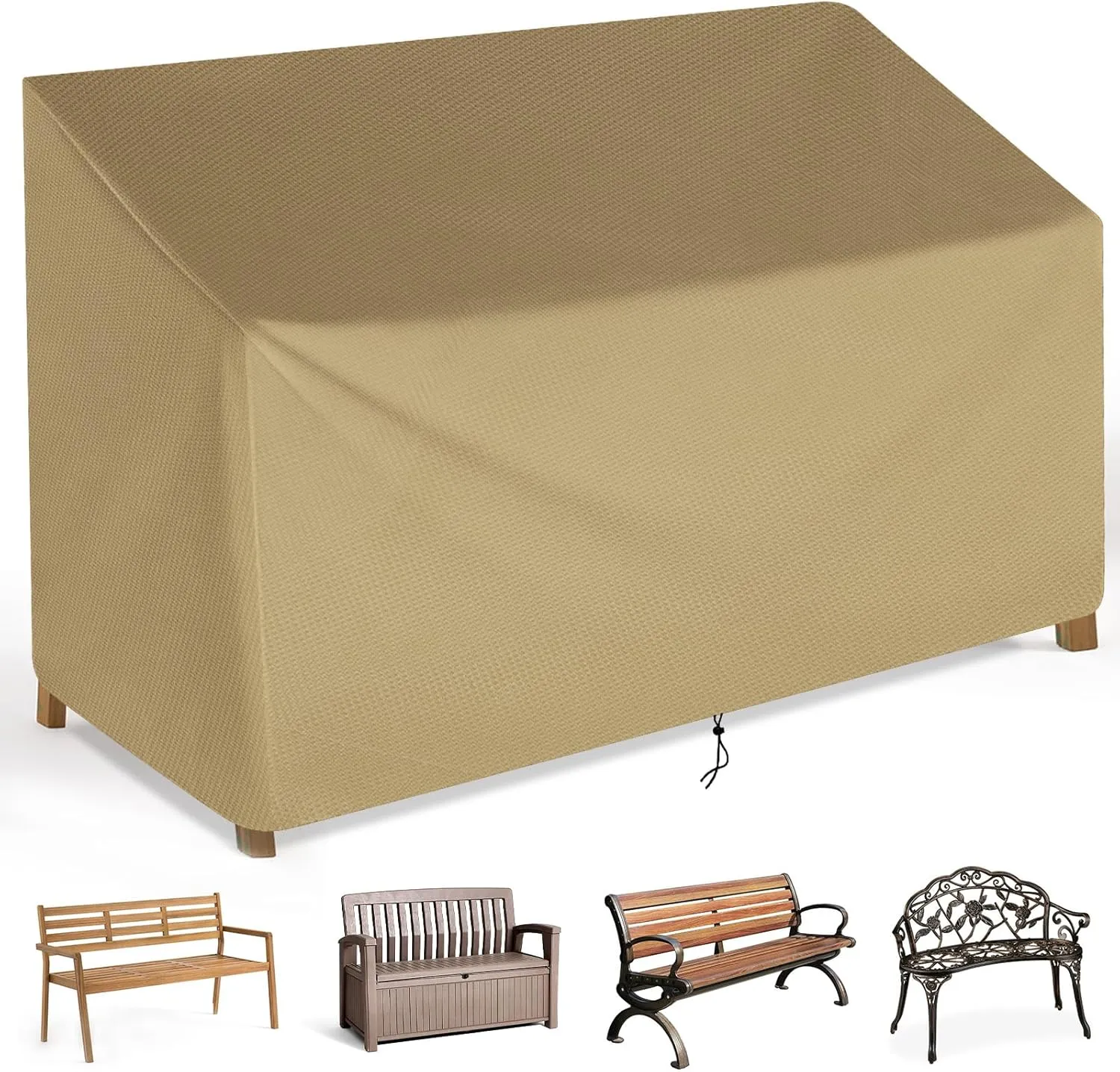 Outdoor Bench Cover for 2-Seater, 600D Patio Bench Furniture Covers with Air Vents, Heavy Duty All Weather Resistant Bench Cover, 53L x 26W x 35H