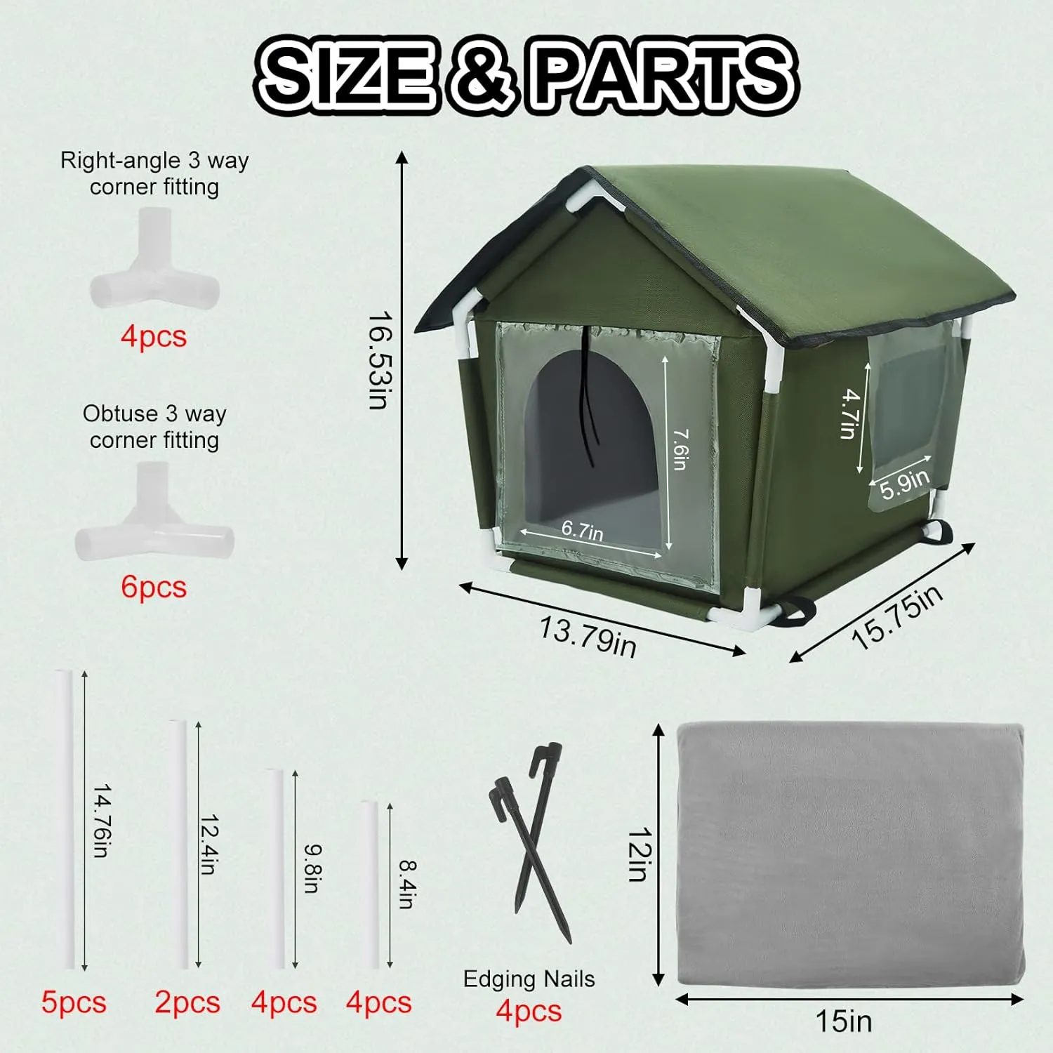 Outdoor Cat House Weatherproof Cat Shelters for Feral Cats Indoor Cat House with Mat and Edging Nails for Outside Provides Cozy Shelter for Stray and Outdoor Cats