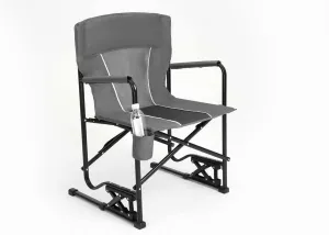 Outdoor Freestyle Rocker Camping Chair, Cup Holder & Comfortable Backrest, High Back Heavy-Duty Lawn Chair, Portable Folding Rocking Chair with Solid Durable Armrests, Support 450LBS (Gray)