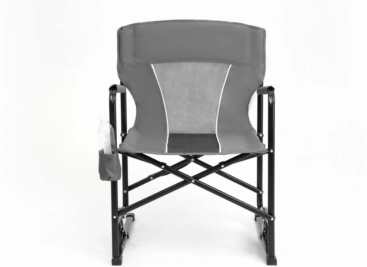 Outdoor Freestyle Rocker Camping Chair, Cup Holder & Comfortable Backrest, High Back Heavy-Duty Lawn Chair, Portable Folding Rocking Chair with Solid Durable Armrests, Support 450LBS (Gray)