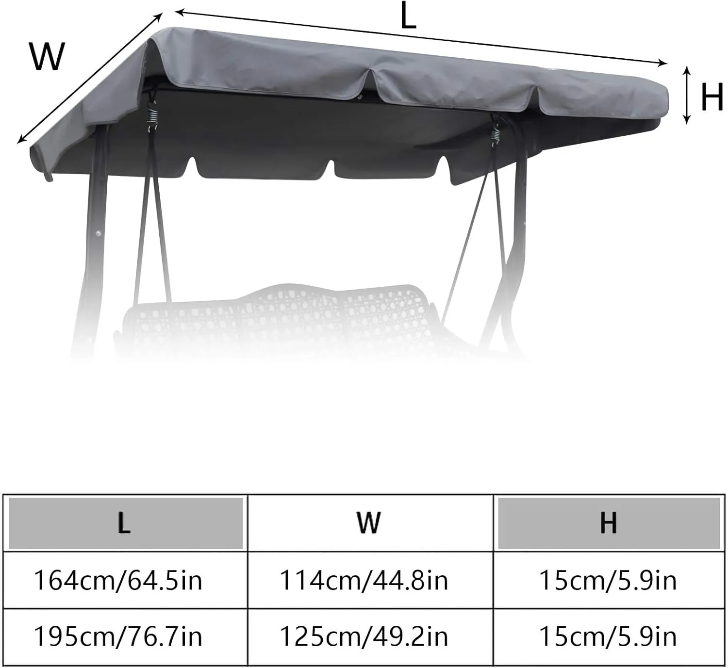 Patio Swing Chair Canopy Replacement,3 Seat Outdoor Porch Swing Seat Canopy Cover,Waterproof Windproof Anti-UV Heavy Duty Rip Proof Garden Hammock Top Cover,Garden Furniture Cover Outdoors,S