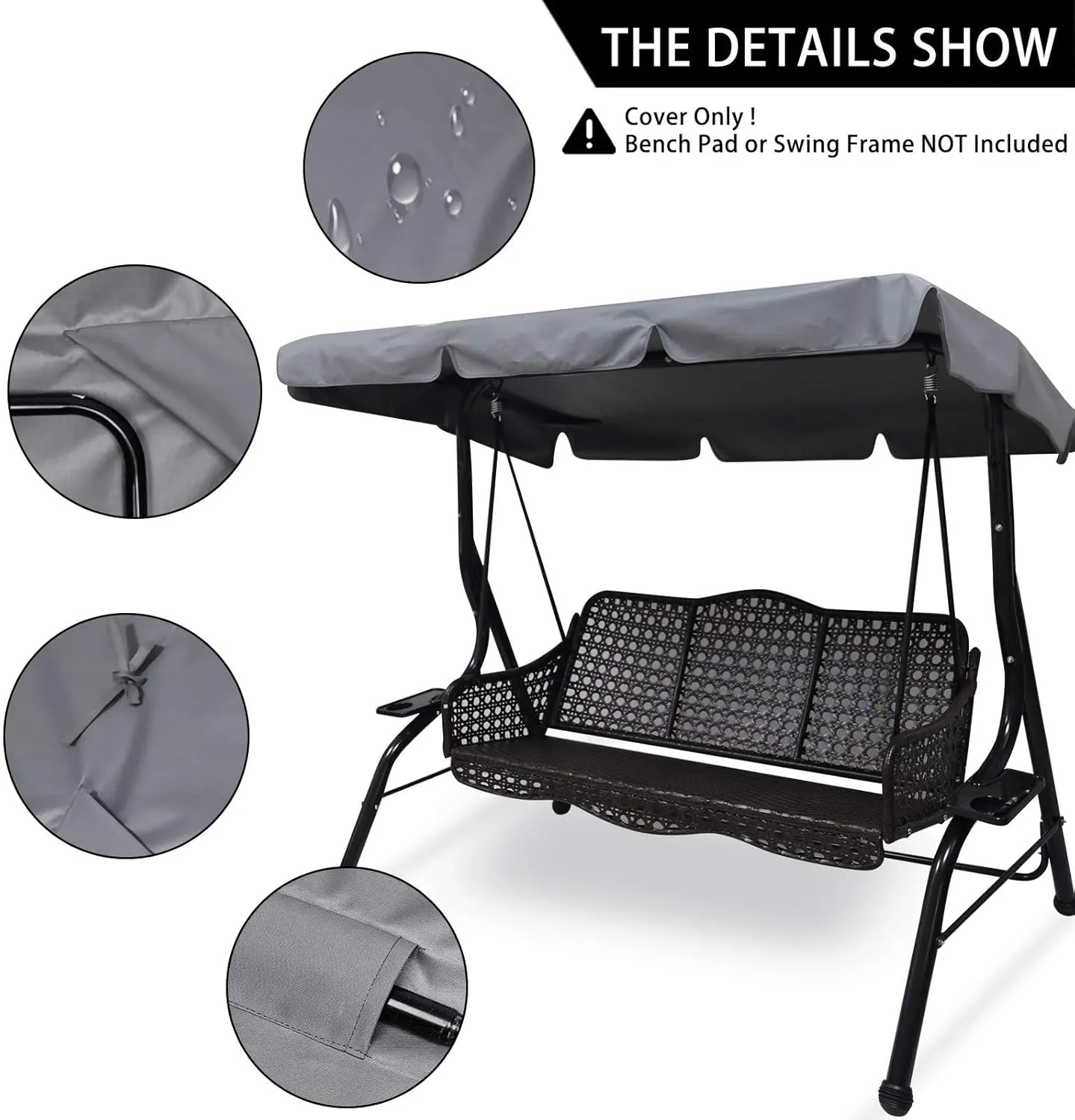 Patio Swing Chair Canopy Replacement,3 Seat Outdoor Porch Swing Seat Canopy Cover,Waterproof Windproof Anti-UV Heavy Duty Rip Proof Garden Hammock Top Cover,Garden Furniture Cover Outdoors,S