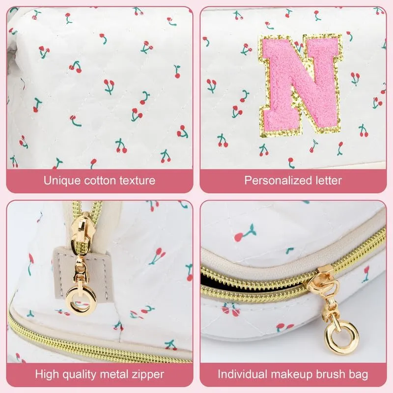 Personalized Makeup Bag Initial Graduation Gifts, Teen Girl Gifts Trendy Stuff Cosmetic Bag, Teacher Appreciation Gift, Travel Make up Bag for Women Dance Recital Gift for Girls - Cherry A