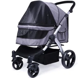 Pet Four-Wheeled Trolley Cats Dogs Carts Shockproof Durable Stroller Adjustable Direction One-Click Folding Quick Installation Suitable for Travel Pet Travel Stroller