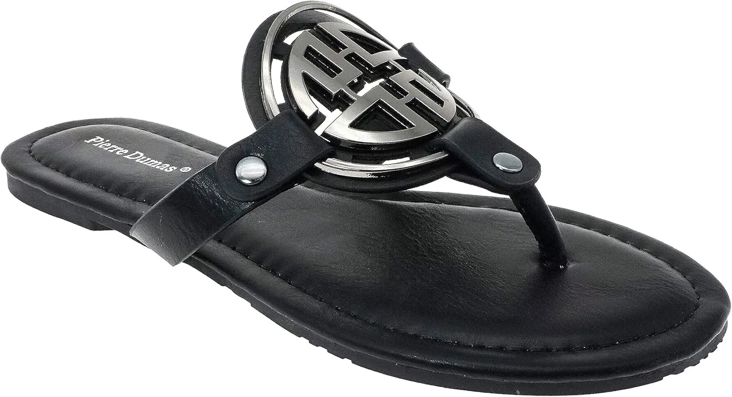 Pierre Dumas Women's Colored Flat Sandals 8.5 Limit-24 by PD Black PU 5.5