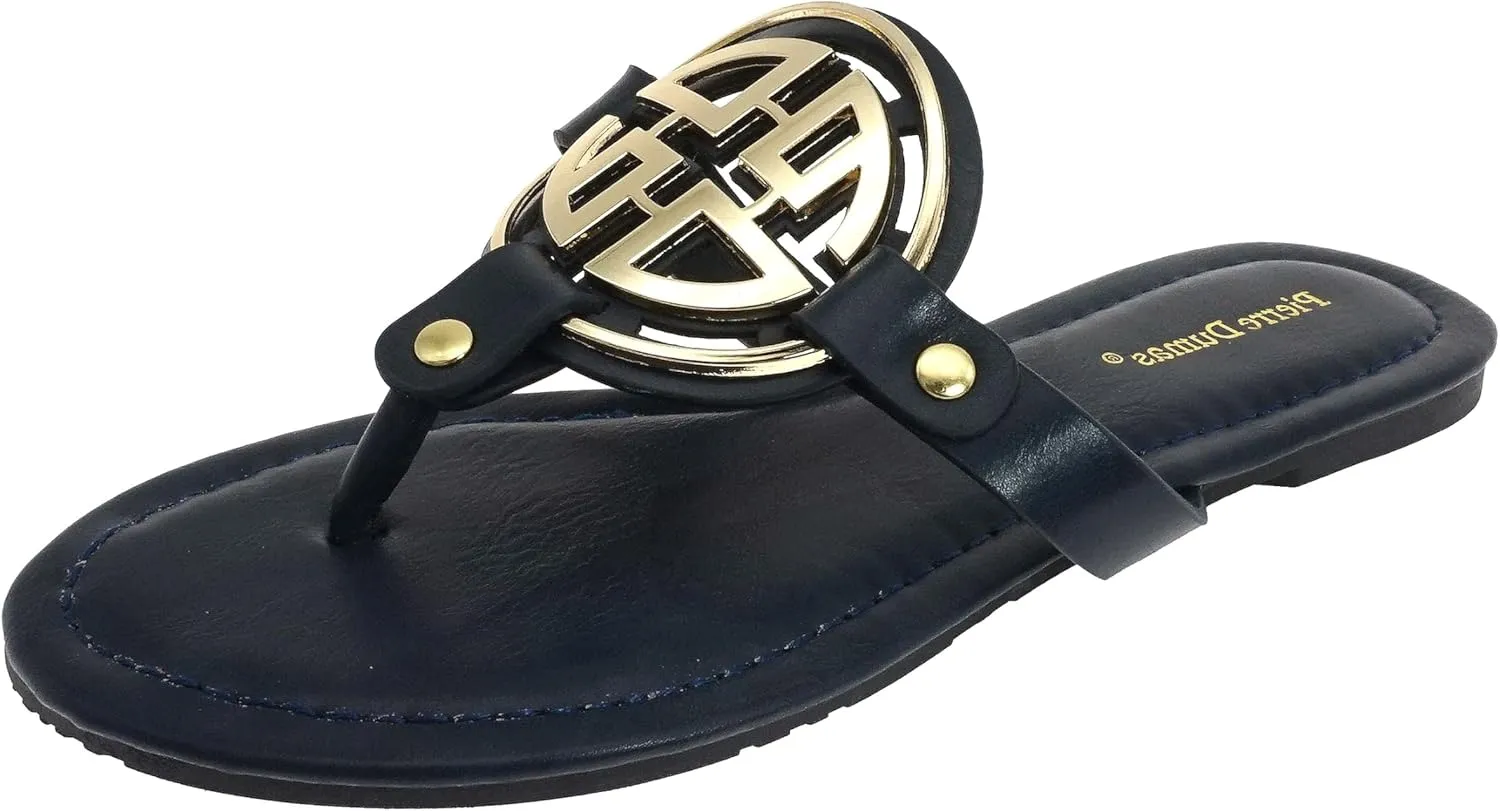 Pierre Dumas Women's Colored Flat Sandals 8.5 Limit-24 by PD Navy PU 5.5