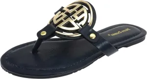 Pierre Dumas Women's Colored Flat Sandals 8.5 Limit-24 by PD Navy PU 5.5