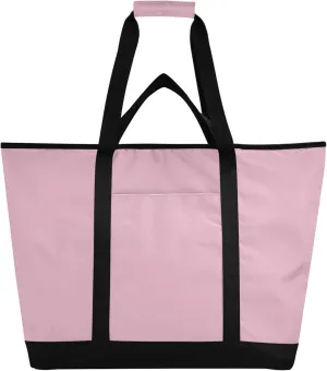 Pink Solid Reusable Insulated Cooler Bag with Ice Pack Compartment - Large 47L Waterproof Thermal Grocery Tote for Picnic Beach Camping Lunch Storage
