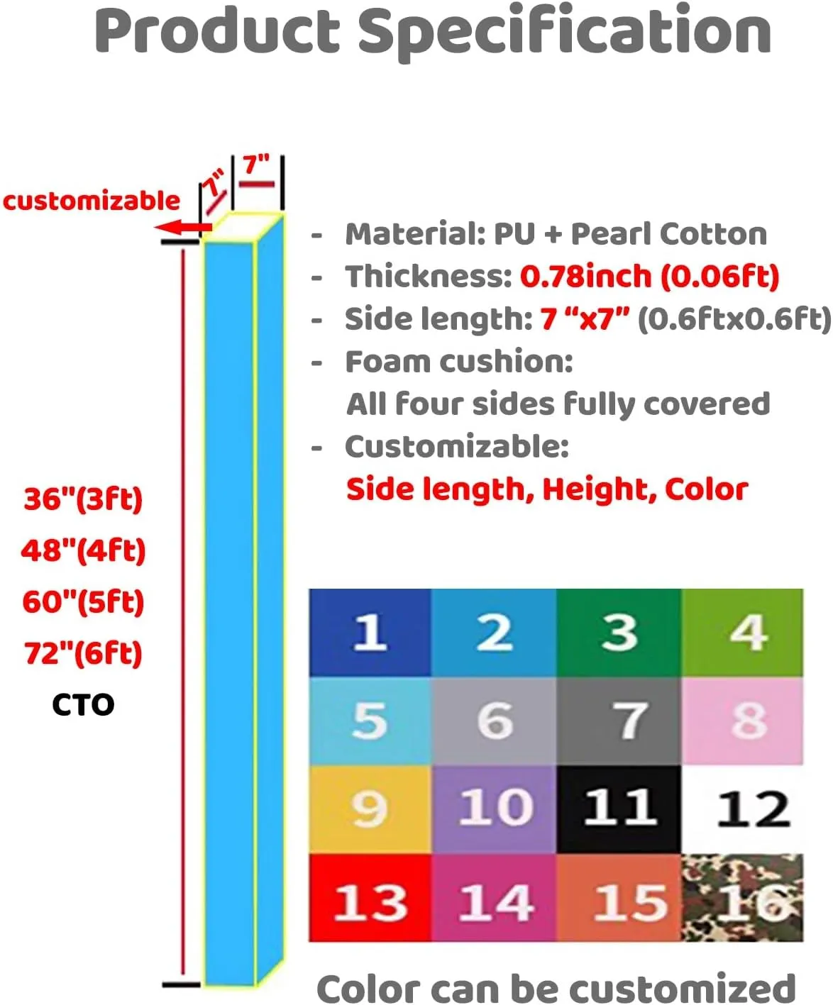 Playground Post Pad 3 4 5 6 Ft for Slipping Protective, All Weather Pole Pad Replacement Wrap Around, Martial Arts Gym Basement Collision Pole(Red,H 72"(6ft))
