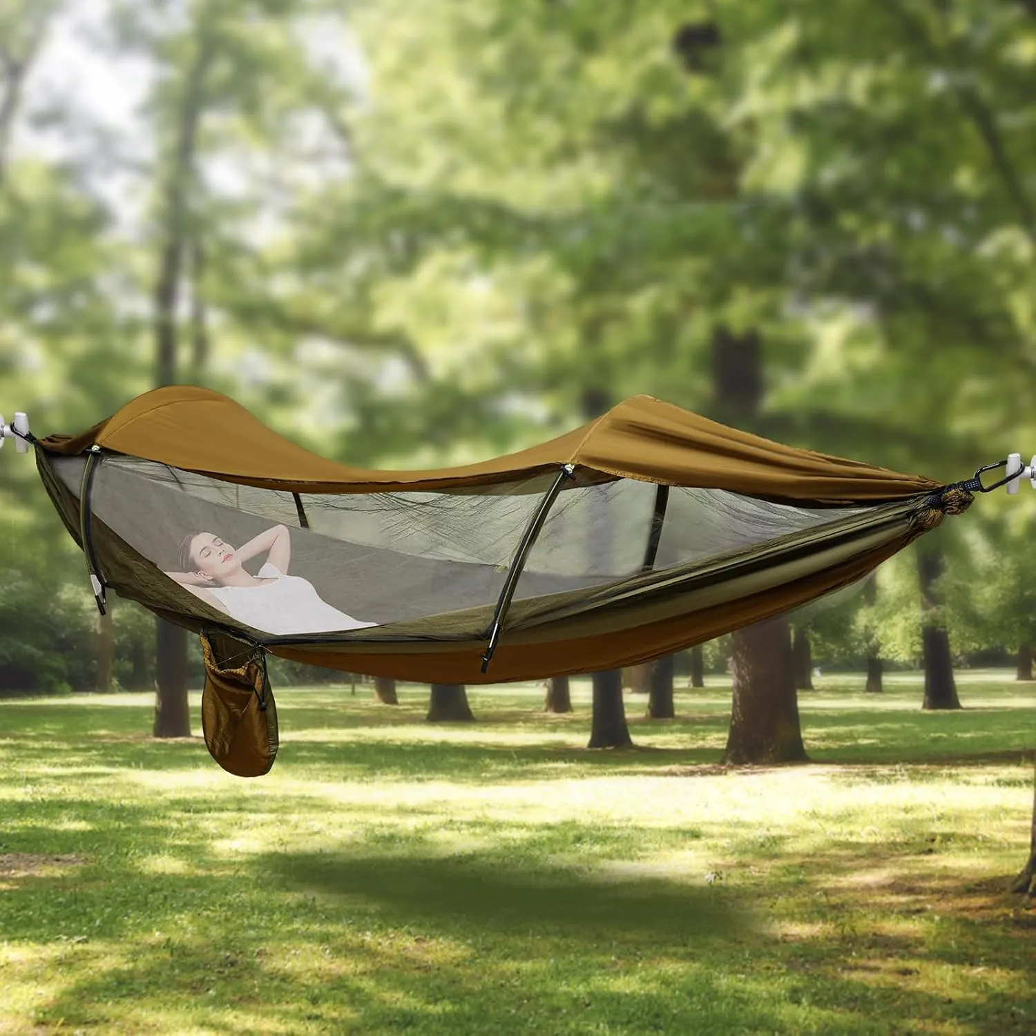 Portable Camping Hammock, Lay Flat Hammock Tent with Sunshade Cloth, Hammock for Camping, Traveling, Hiking(Green)