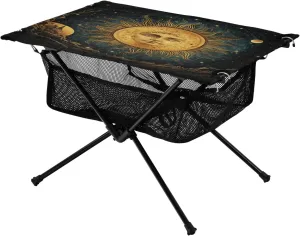 Portable Camping Table Foldable with Mesh Storage Lightweight Compact Camp Tent Side Table for Outside,Camping,Hiking,Tailgating,Sun and Moon