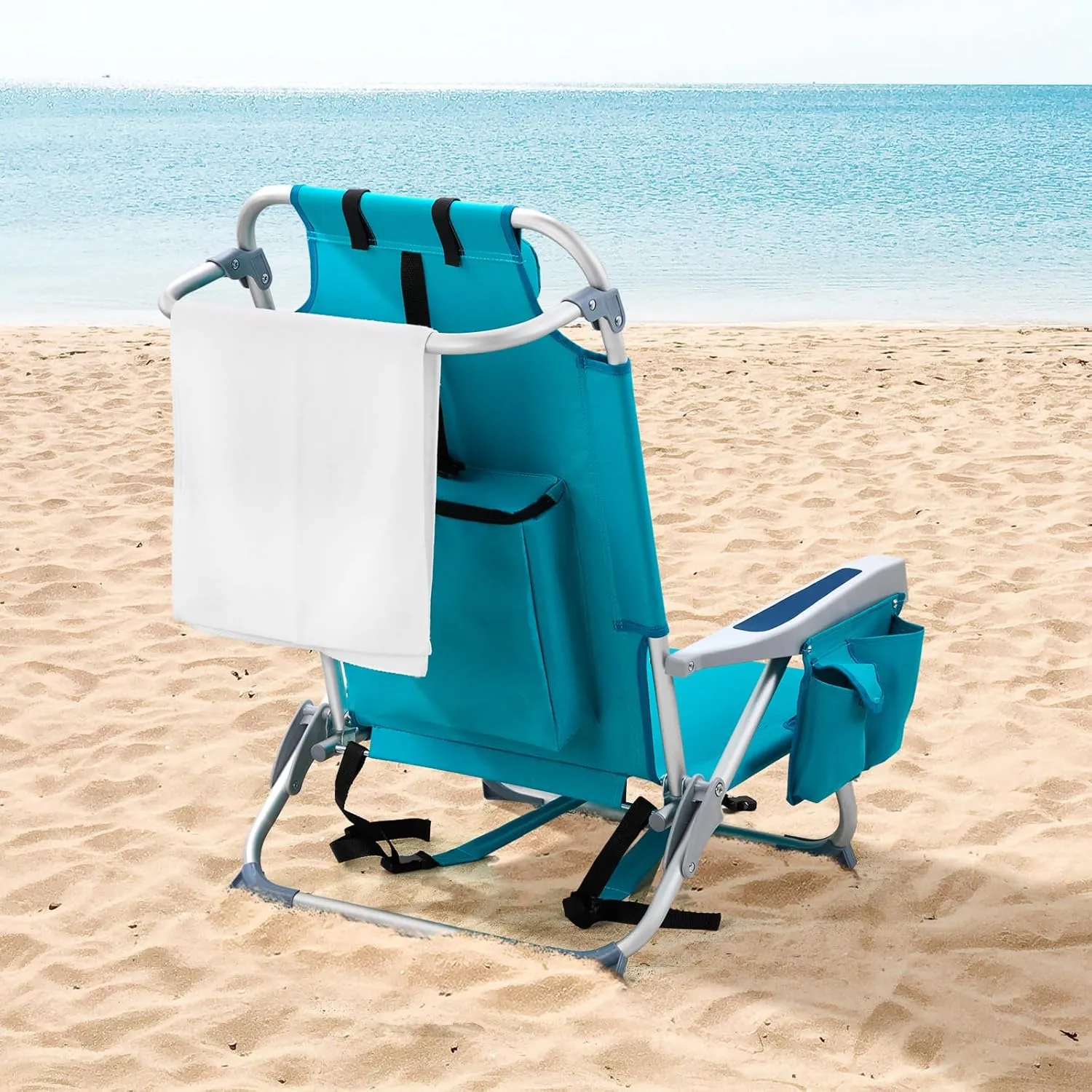 Portable Folding Beach Chair Oxford Cloth Aluminum Tube Back Adjustable Low Profile Camping Chair for Outdoor Adventures Picnic, Beach Trips,Fishing,Garden (Mint Green)