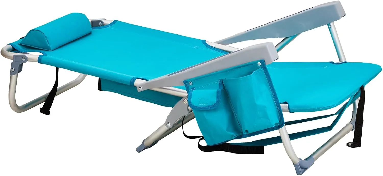 Portable Folding Beach Chair Oxford Cloth Aluminum Tube Back Adjustable Low Profile Camping Chair for Outdoor Adventures Picnic, Beach Trips,Fishing,Garden (Mint Green)