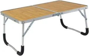 Portable Outdoor Folding Table, Adjustable Bamboo Camping Table with Aluminum Frame, Stable for Picnic, BBQ, Garden