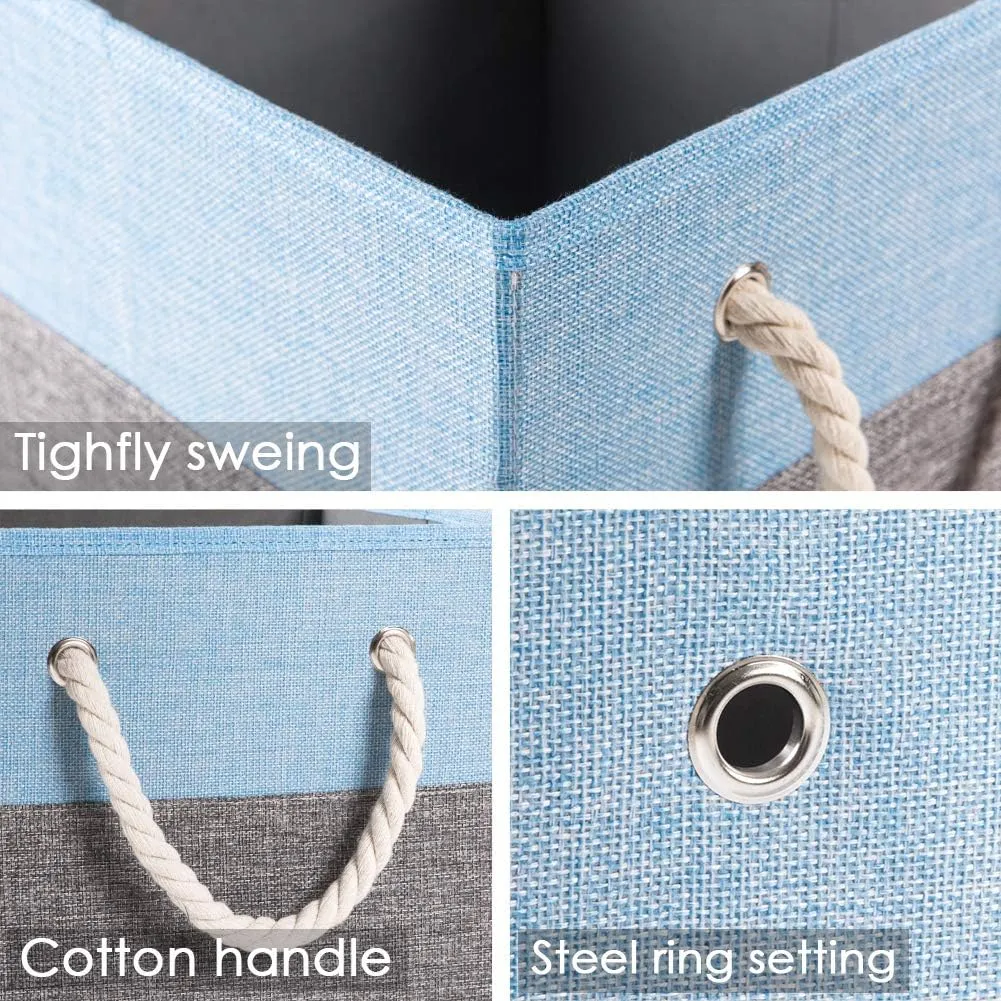 PRANDOM Large Foldable Cube Storage Bins 13x13 inch [2-Pack] Fabric Linen Storage Baskets Cubes Drawer with Cotton Handles Organizer for Shelves Nursery Closet Bedroom Blue