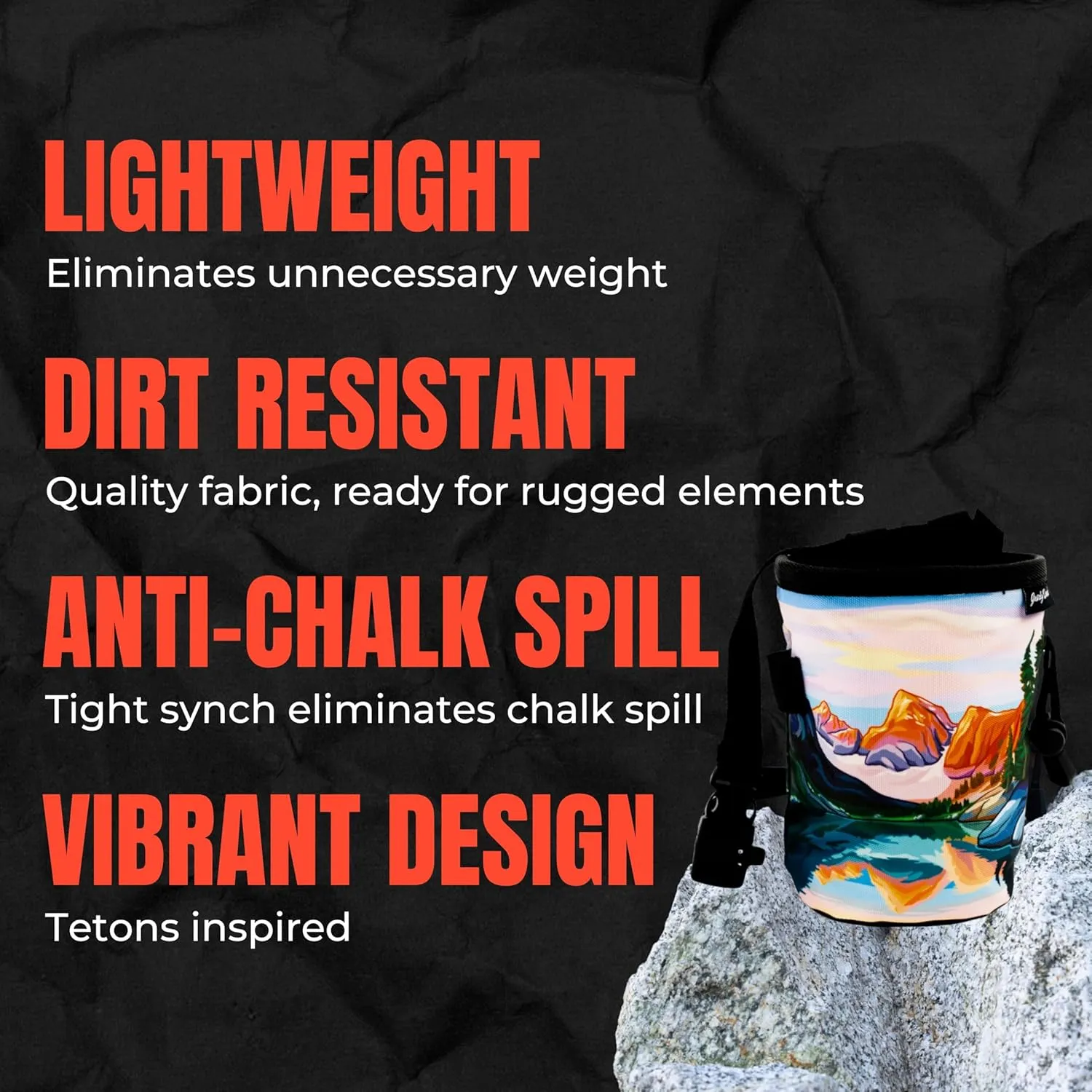 Rock Climbing Chalk Bag | for Outdoor, Gym, & Bouldering | Adjustable Waist Belt, Durable Drawstring Closure, & Zippered Pocket