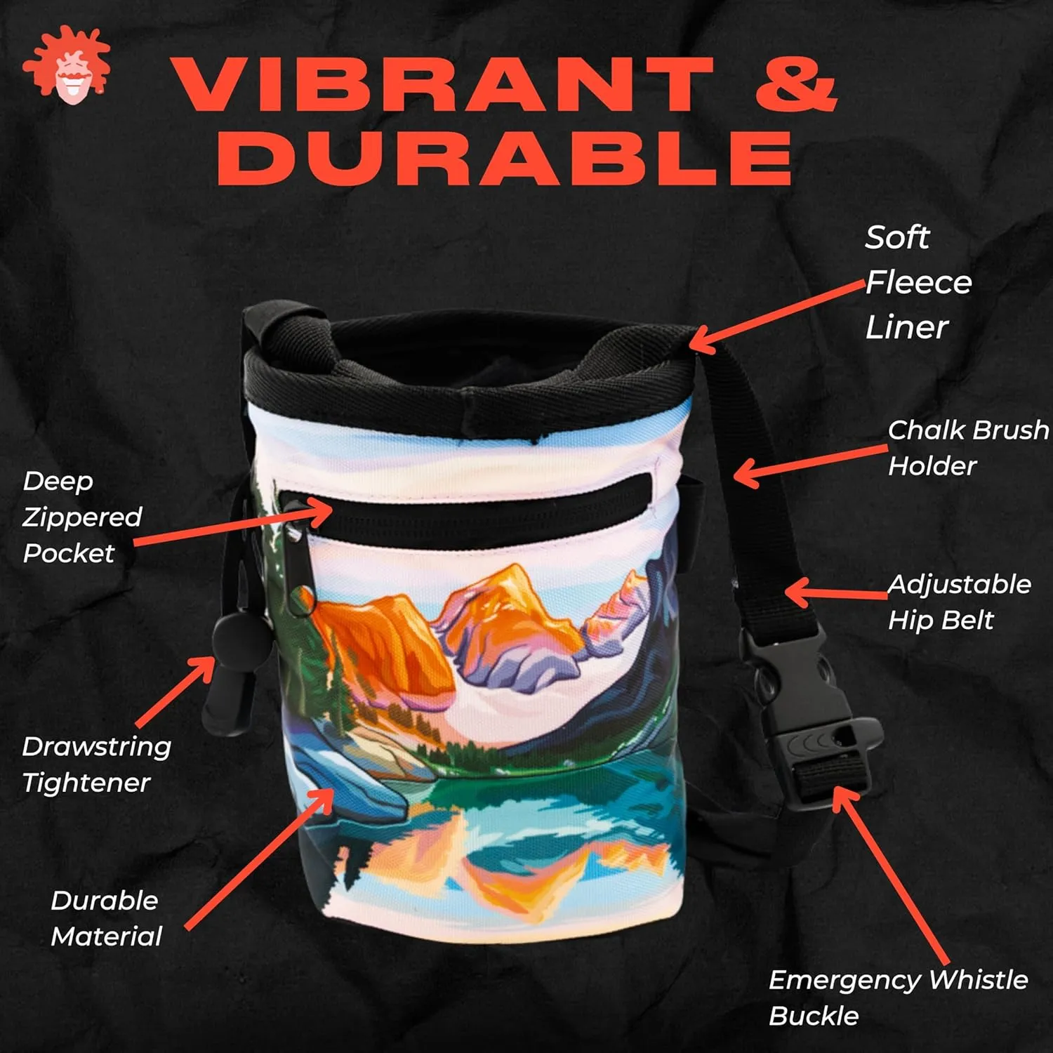 Rock Climbing Chalk Bag | for Outdoor, Gym, & Bouldering | Adjustable Waist Belt, Durable Drawstring Closure, & Zippered Pocket