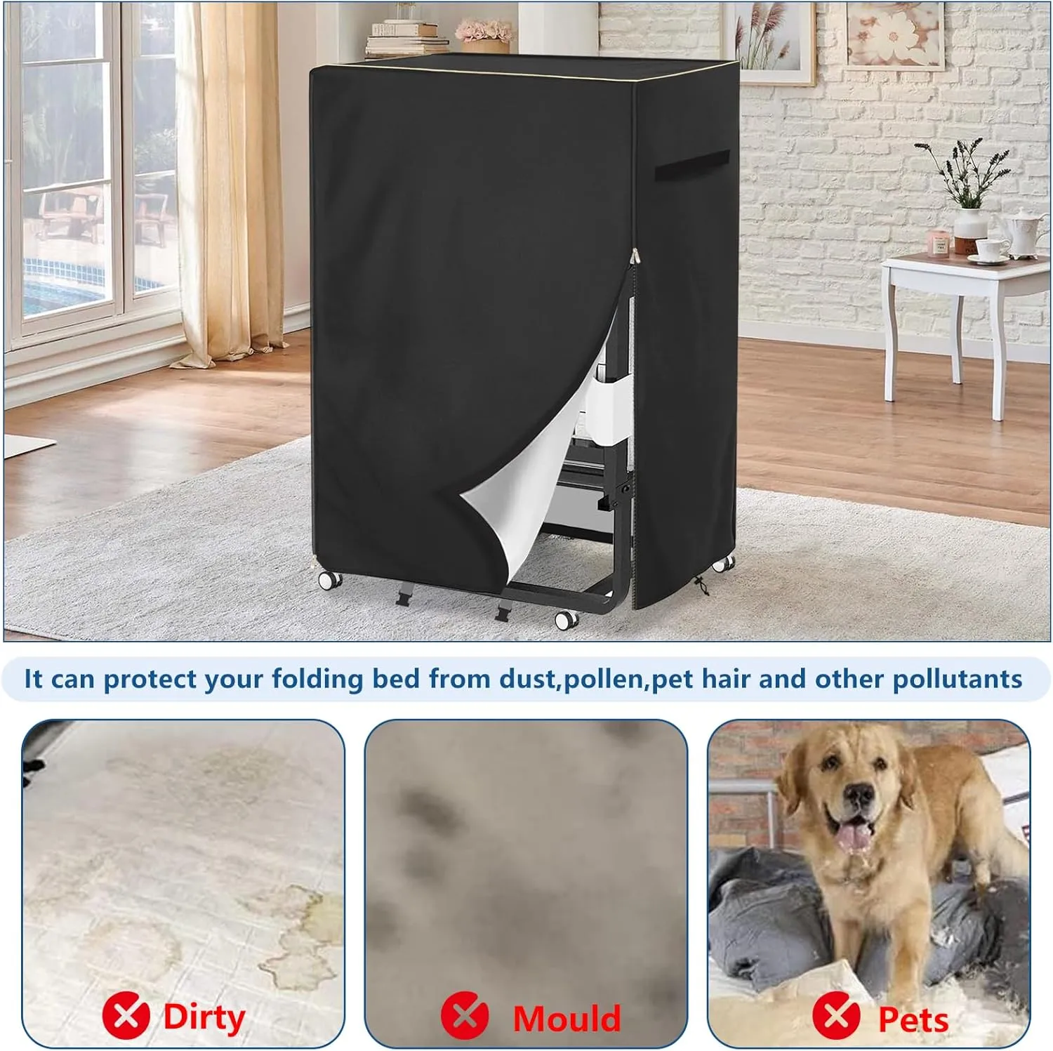 Rollaway Bed Storage Cover,Heavy Duty Durable 600D Waterproof Dustproof Foldable Bed Cover,Fold Up Beds Storage Cover with Zipper, Fits Adults Twin Size Rollaway Beds,39"L x 15"W x 44.8"H