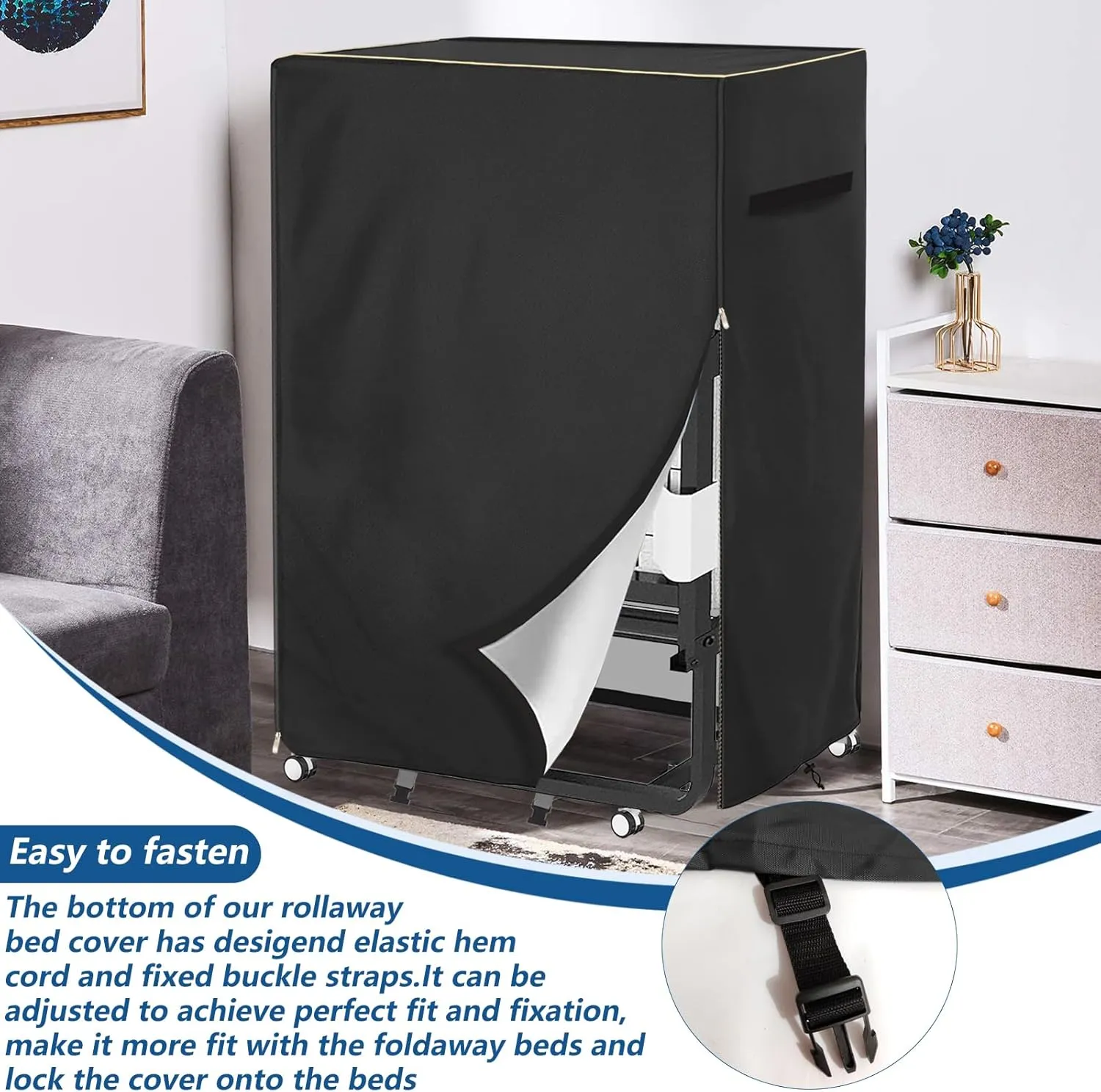 Rollaway Bed Storage Cover,Heavy Duty Durable 600D Waterproof Dustproof Foldable Bed Cover,Fold Up Beds Storage Cover with Zipper, Fits Adults Twin Size Rollaway Beds,39"L x 15"W x 44.8"H