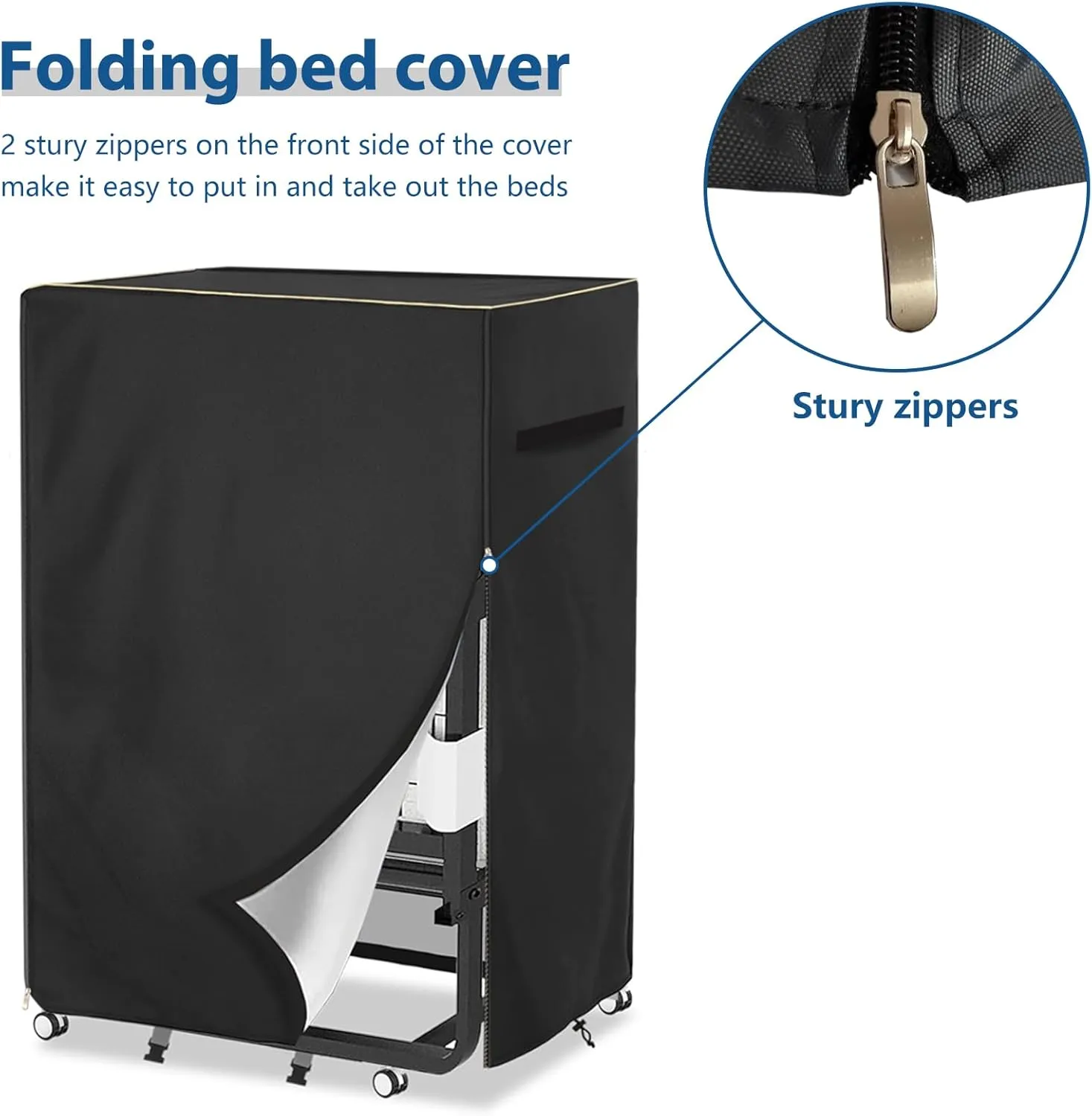 Rollaway Bed Storage Cover,Heavy Duty Durable 600D Waterproof Dustproof Foldable Bed Cover,Fold Up Beds Storage Cover with Zipper, Fits Adults Twin Size Rollaway Beds,39"L x 15"W x 44.8"H