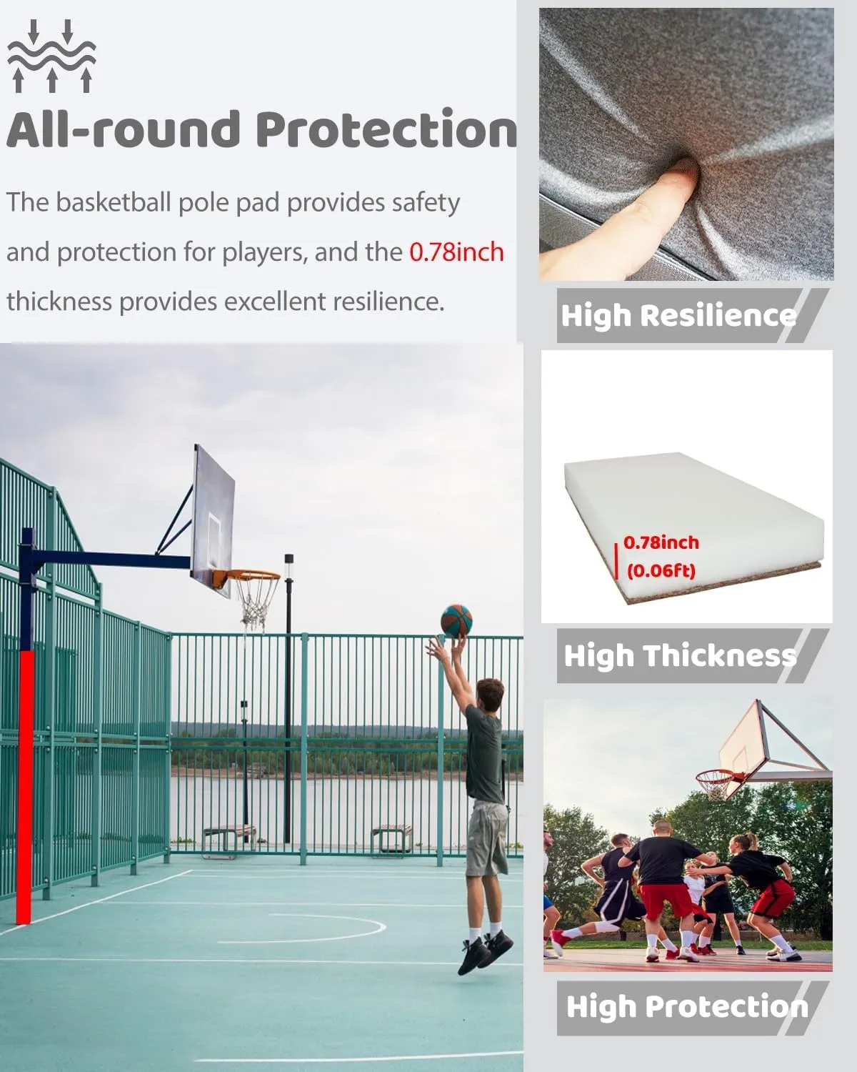 Round Basketball Pole Padding for Outdoor All Goals, Custom Return Pole Attachment Heavy Duty, Karate Martial Arts Gym Pole Cover Wrap Around(Gray,Dia 3.5"(0.3ft))