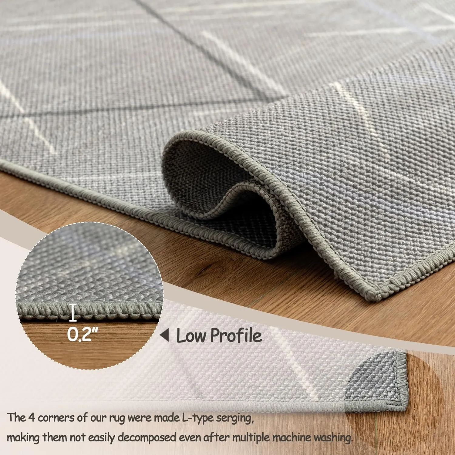 Runners for Hallways Kitchen Runner Rug Non Slip 2x6 Washable Runner Rugs No Pile Tear and Stain Resistance, Hand Woven Style Thin Runners for Hallways Kitchen Laundry Bathroom- Dark Gray