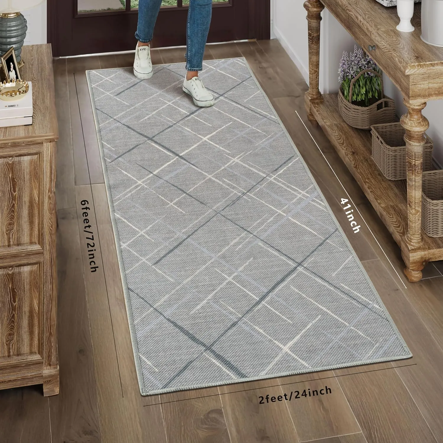 Runners for Hallways Kitchen Runner Rug Non Slip 2x6 Washable Runner Rugs No Pile Tear and Stain Resistance, Hand Woven Style Thin Runners for Hallways Kitchen Laundry Bathroom- Dark Gray