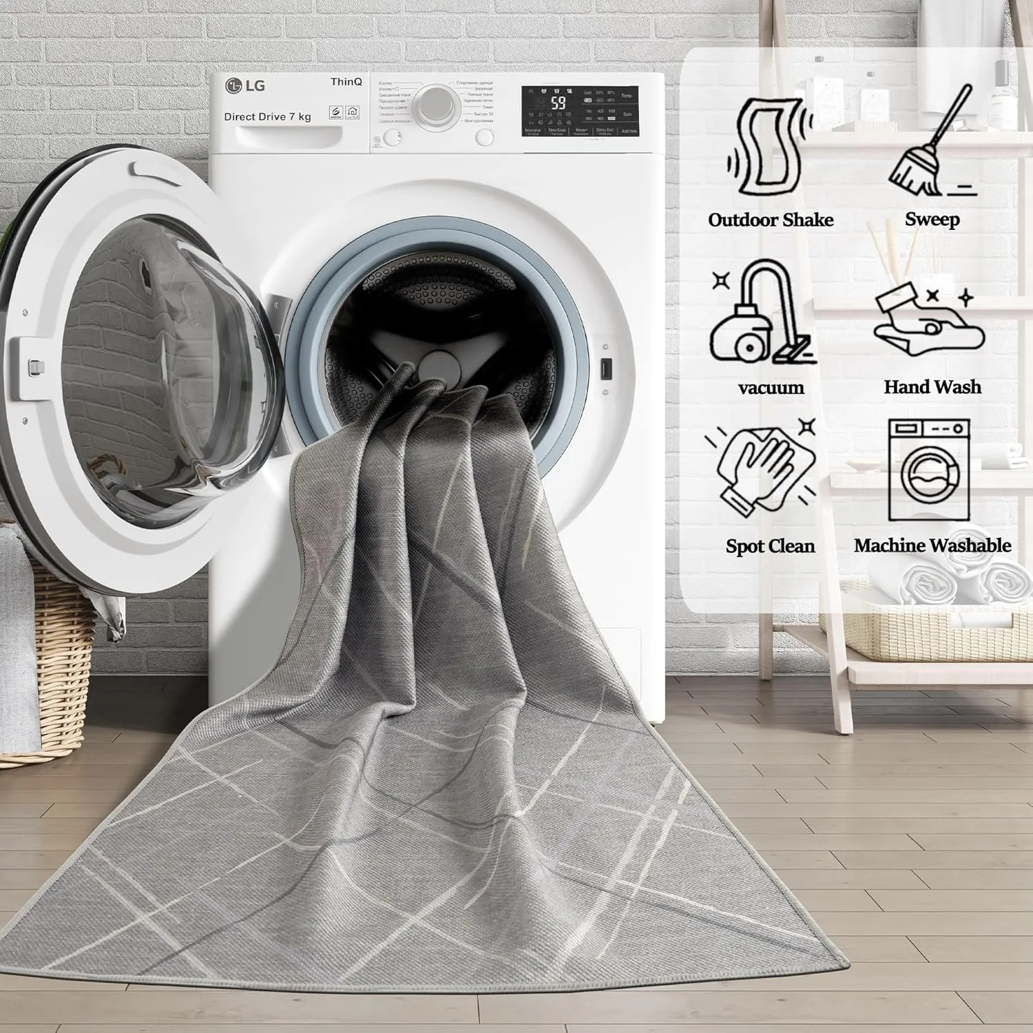 Runners for Hallways Kitchen Runner Rug Non Slip 2x6 Washable Runner Rugs No Pile Tear and Stain Resistance, Hand Woven Style Thin Runners for Hallways Kitchen Laundry Bathroom- Dark Gray