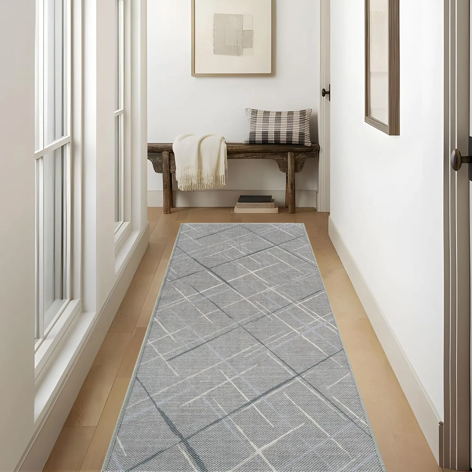 Runners for Hallways Kitchen Runner Rug Non Slip 2x6 Washable Runner Rugs No Pile Tear and Stain Resistance, Hand Woven Style Thin Runners for Hallways Kitchen Laundry Bathroom- Dark Gray