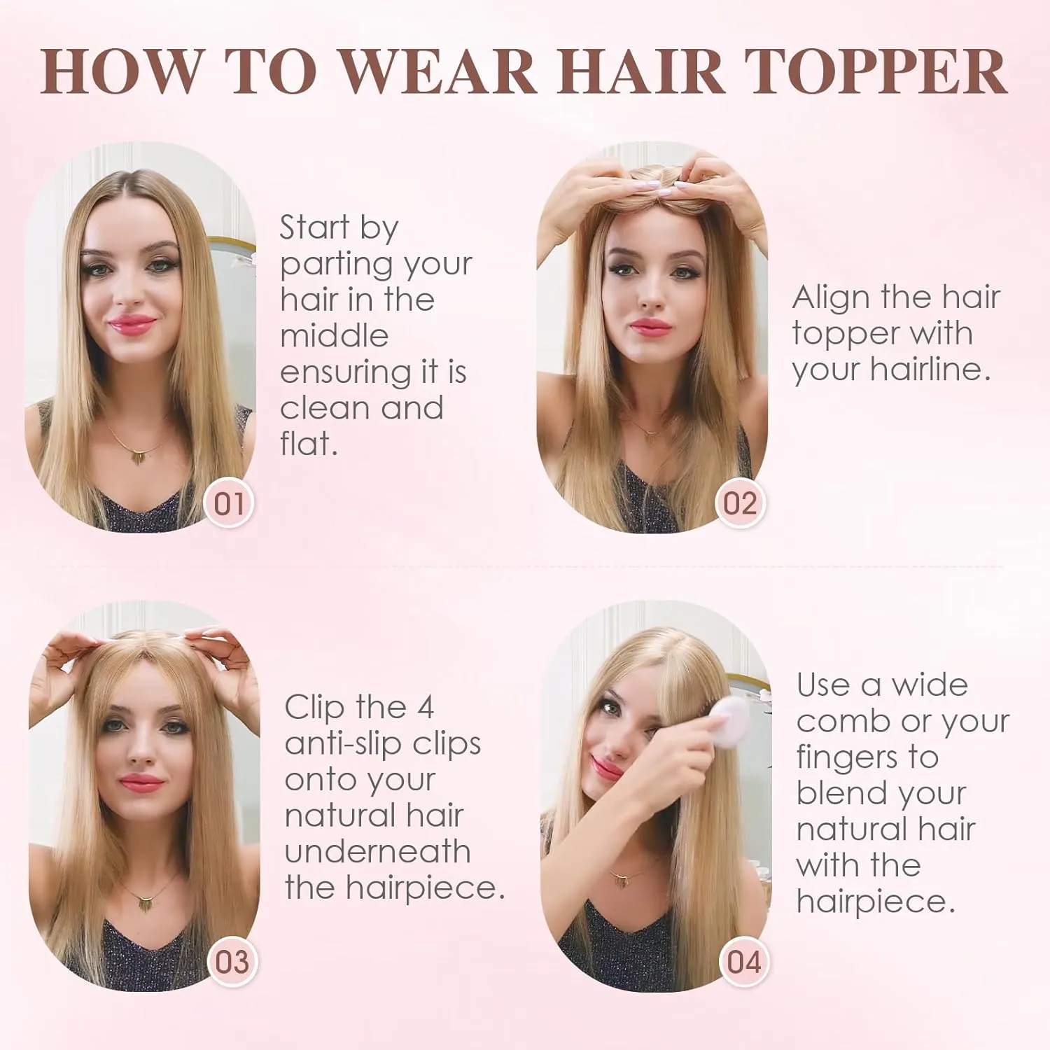 S-noilite 14inch Hair Toppers for Women with Bang Long Straight Clip in HairPieces for Women with Thinning Hair Add Volume Dark Brown