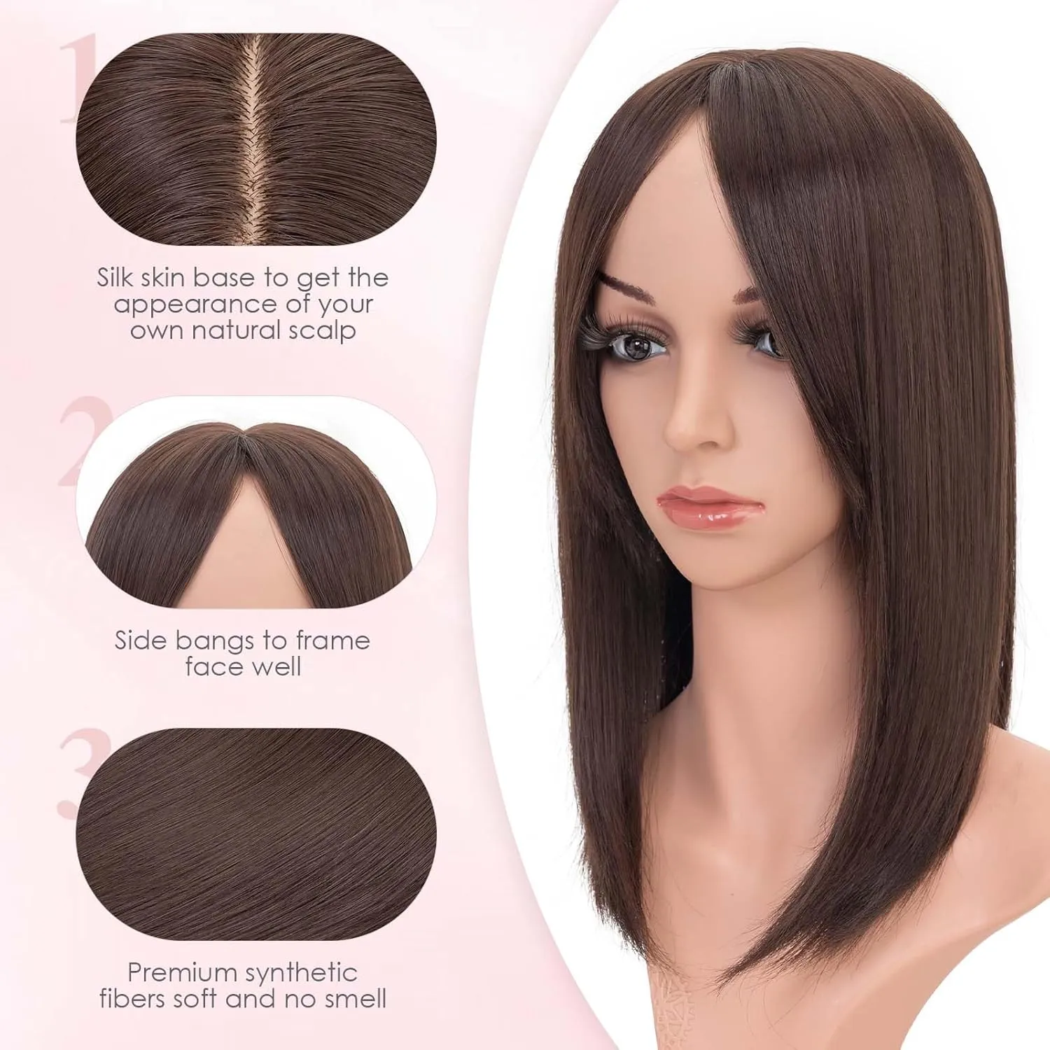 S-noilite 14inch Hair Toppers for Women with Bang Long Straight Clip in HairPieces for Women with Thinning Hair Add Volume Dark Brown
