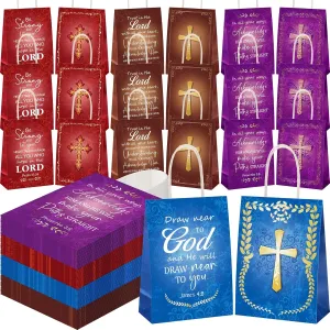 Sinload 100 Pcs Christian Gift Bags Fathers Day Religious Paper Welcome Bags for Church Visitors Inspirational Bible Verse Gift Wrap Bulk with Handle for Dad Men Baptism First Communion Sunday School