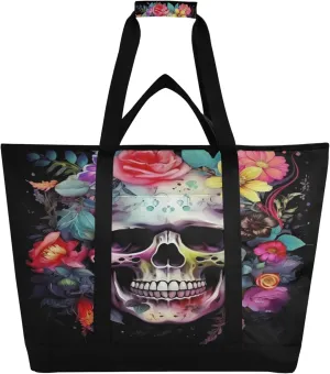 Skeleton Reusable Insulated Cooler Bag with Ice Pack Compartment - Large 47L Waterproof Thermal Grocery Tote for Picnic Beach Camping Lunch Storage