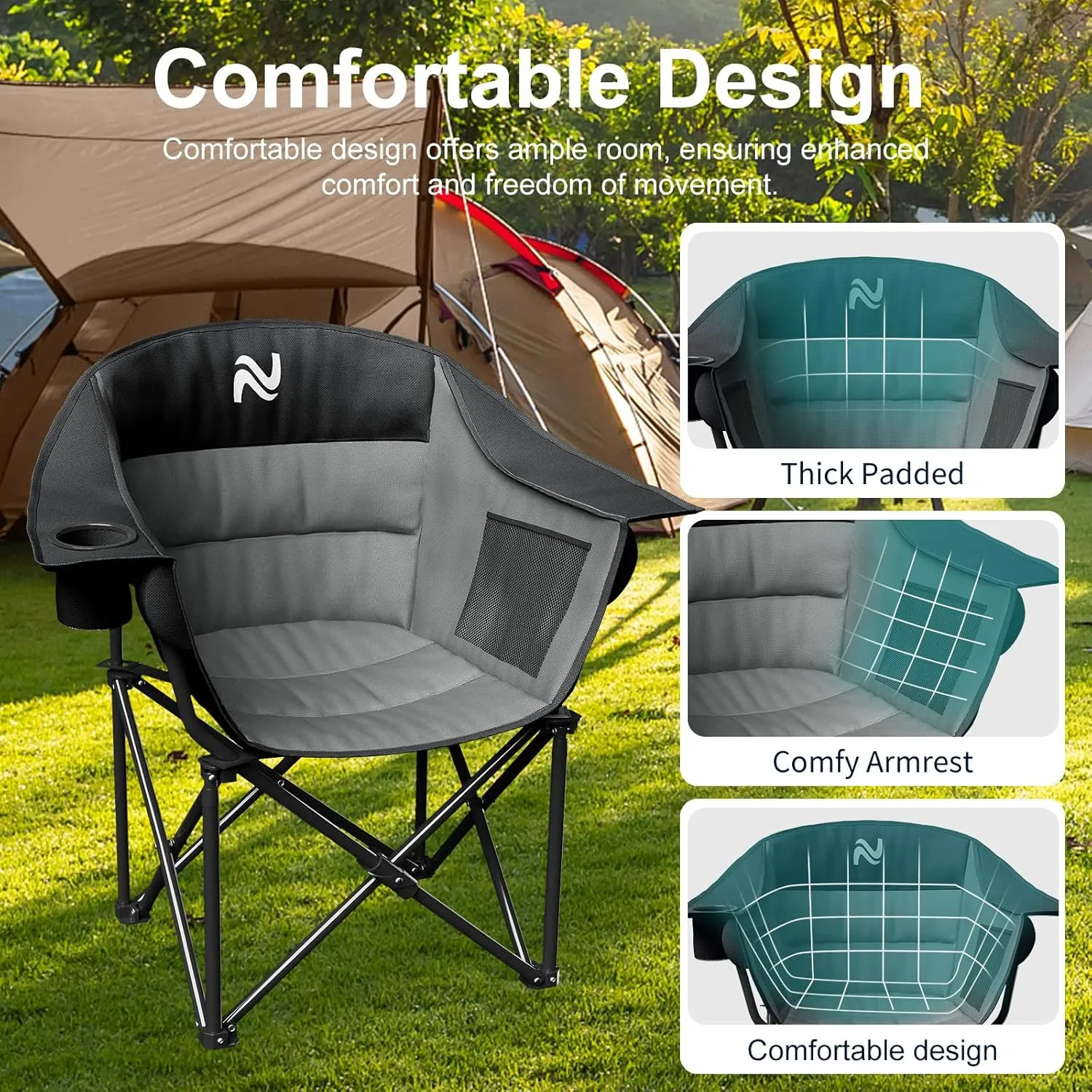 Slsy Heated Camping Chair Oversized, Outdoor Portable Heated Folding Chairs, Heated Foldable Chair Seat Supports 500 lbs, Heating Chair for Outdoor Sports, Camping, Patio, and Picnics