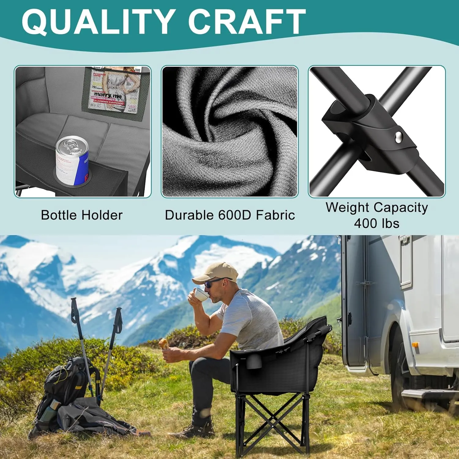 Slsy Heated Camping Chair Oversized, Outdoor Portable Heated Folding Chairs, Heated Foldable Chair Seat Supports 500 lbs, Heating Chair for Outdoor Sports, Camping, Patio, and Picnics