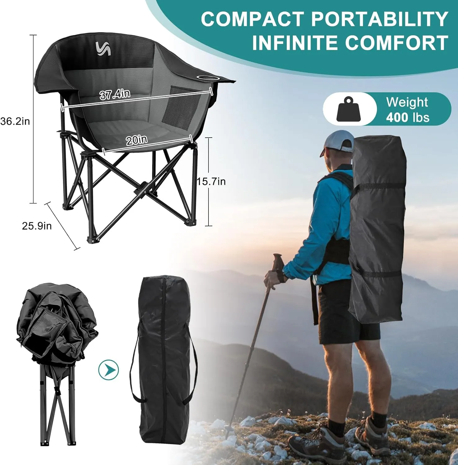 Slsy Heated Camping Chair Oversized, Outdoor Portable Heated Folding Chairs, Heated Foldable Chair Seat Supports 500 lbs, Heating Chair for Outdoor Sports, Camping, Patio, and Picnics